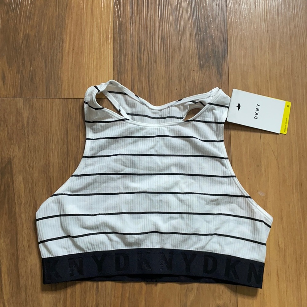 DKNY Seamless black and white rib crop bralette top
